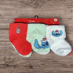 Disney Stitch Baby Socks 6 Pair Holiday Christmas Crew Socks Red Green New
